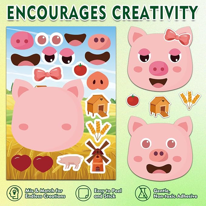 36 Make-a-Face Sticker Sheets for Kids | Mix 'n Match Animal Sticker Crafts with 6 Themes for Party Favors, Goodie Bag Stuffers & Classroom Activities