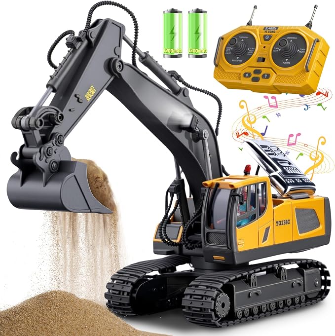 Remote Control Excavator Toys, 11 Channel 1:20 RC Construction Truck | 680°Rotation, RC Car Digger Vehicles Toys, Christmas Birthday Gifts for 3 4 5 6 7 8 9 10 11 12 Year Old Boys Girls Kids