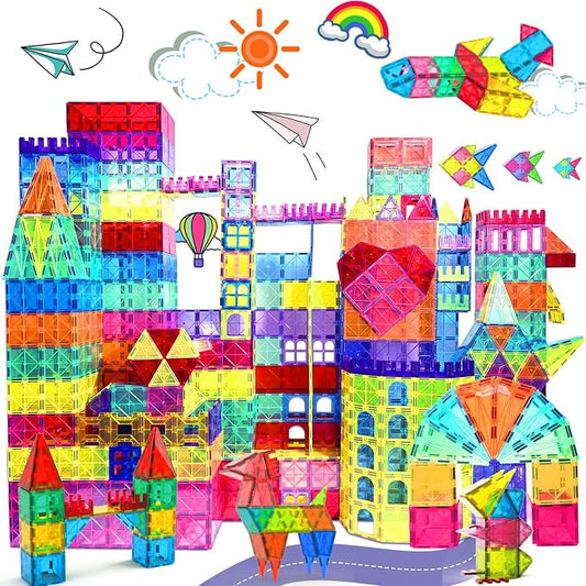 Paaxido Magnetic Tiles - 100 Pieces Magnetic Blocks for Kids, Magnet Tiles Building Blocks Set, Construction STEM Magnet Toys Gift for Kids, Boys and Girls 3 4 5 6 7 8+ Year Old