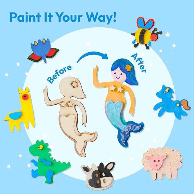 JOYIN 12 Wooden Magnet Creativity Arts & Crafts Painting Kit for Kids, Decorate Your Own Painting Gift for Easter Basket Stuffers, Birthday Parties and Family Crafts, Party Favors for Boys Girls