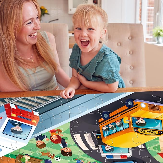 Jumbo Floor Puzzle for Kids,48 Piece City Traffic Jigsaw Puzzle Ages 3-8 | City Transportation,Extra-thick Cardboard,Preschool Learning Toy,35x24 in Completed,Ages 3-8,Birthday Gift for Boys and Girls