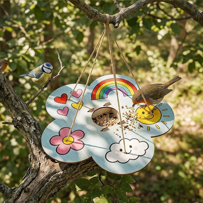 12 Pack Bird Feeder Kit for Kids, DIY Wooden Craft Set | Paints, stickers and instructions included. A creative nature activity for kids, classrooms, parties and outdoor learning.