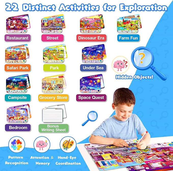 Baobrava Search and Find Game Books, Preschool Learning Activities for Kids | Flash Cards, Travel Games Toys for Road Trip Car Airplane, Educational Seek Activity Birthday Gifts for Boys Girls Age 3-8