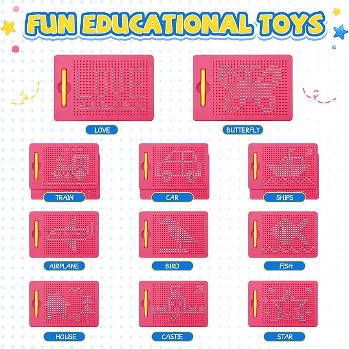 Yexiya 3 Pcs Magnetic Drawing Board for Kids, Toddler Travel Drawing Kit Magnet Sketch Thread Board with Stylus Pen and Beads Toy for Child Quiet Time Activities (7 x 8.5 Inches,Rose Red)