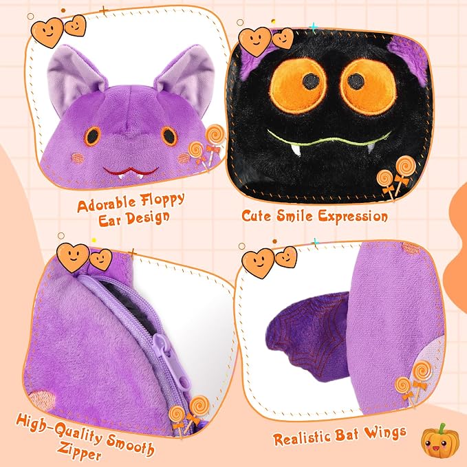 MIAODAM Halloween Purple Bat Plush, Reversible Bat Stuffed Animal Plushies | 11 Inch Cute Bat Zipper Plush, Perfect Halloween Decor & Holiday Gifts for Toddlers