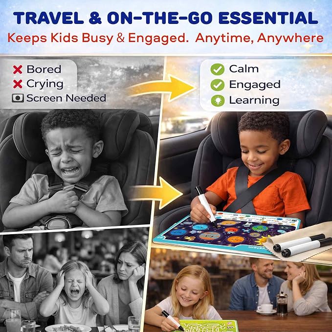 Busy Book for Toddlers 3-5 - Reusable Dry Erase Workbooks for Kids 4-6 | Fantasy Search and Find Activity Pad - Toddler Workbook with Markers for Travel and Quiet Time