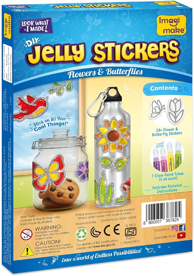 Imagimake DIY Jelly Stickers - Flowers & Butterflies, 10 Stickers, Art Kit | Paint, Peel & Stick Painting Activity for Kids, Birthday Gift for Boys & Girls Ages 3,4,5,6,7 Years Old
