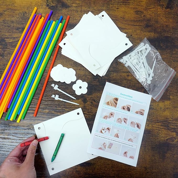 4E's Novelty DIY Pinwheels Craft for Kids (100 Pack) Color Your Own White Pinwheels, Bulk Summer Spring Craft Kit for Boys & Girls, Arts and Craft Party Activity, Easter Craft for Kids Bulk