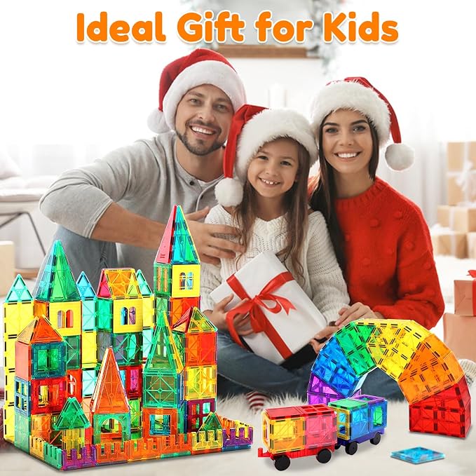 100pcs Magnetic Tiles for Kid Age 3+ Magnetic Blocks Toddlers Toys | Sensory Toy 4 5 6 7 Year Old Boys Girls, Educational Magnet Building Block Christmas Birthday Gift Toys for Kids Ages 4-8 3-5