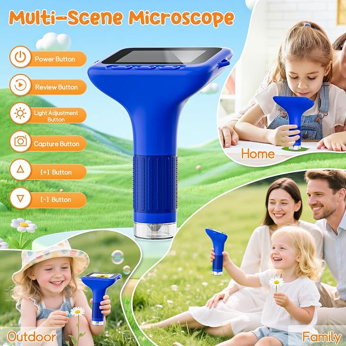 SKYBASIC Digital Microscope for Kids, 3" Screen 1000X Handheld Microscope HD Pocket Portable Microscopes Camera, Science Edu Fun Toys for Ages 4-12 Children Students Boys Girls -Blue