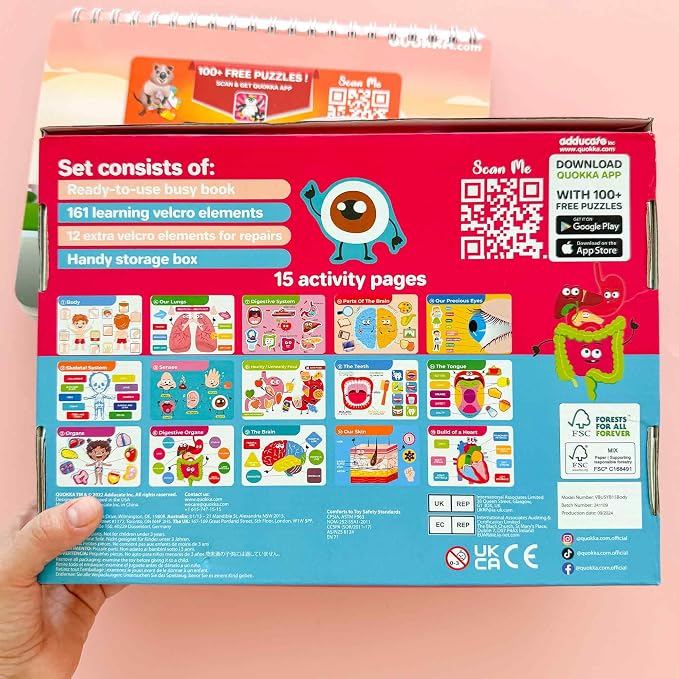 Montessori Busy Book for Kids Ages 4-8 — My Preschool Toddler Busy Book 3-5 | Velcro Human Body Anatomy Busy Book for Learning at Home or Classrooms — Kids Busy Books Come Fully Assembled