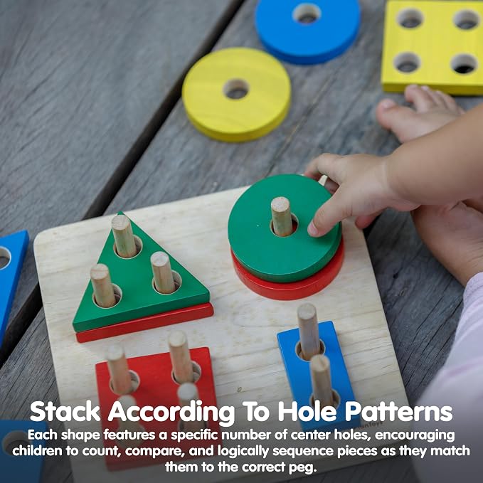 PlanToys® Wooden Shape Sorter Toy for Toddlers, Montessori Kids Learning | wooden shape sorter, montessori color shape recognition, fine motor skill preschool math, STEM development, educational, kids