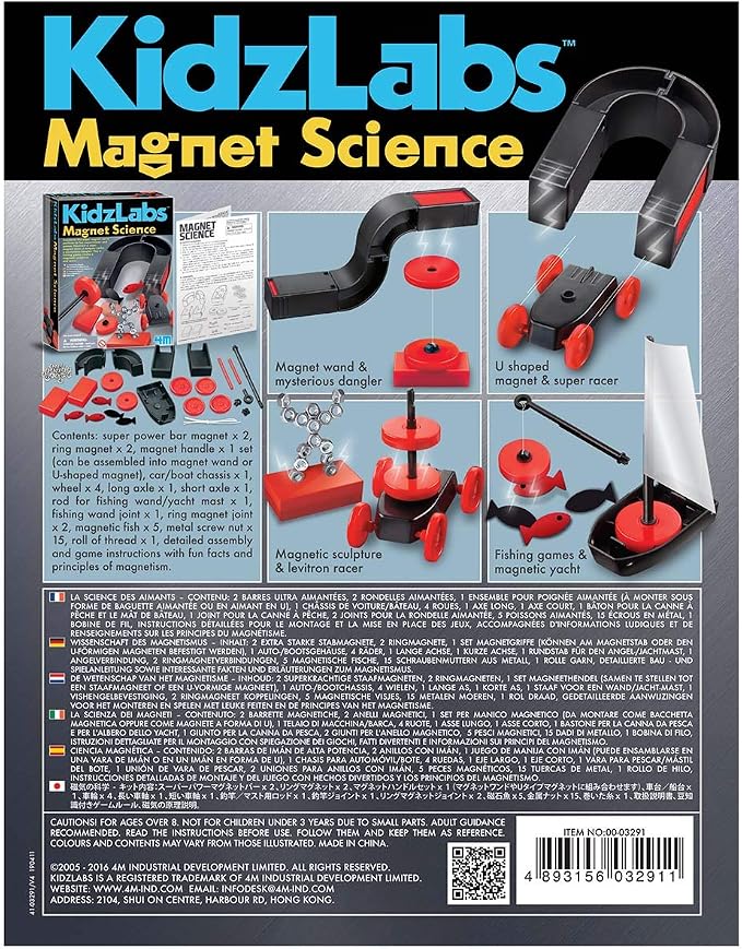 4M Magnet Science Kit - 10 Magnetic Experiments & Games (over 25 pieces to Build & STEM Learn From) - Power the Racer with a Magnet, Levitate a Magnet, Magnetic Yacht & Fishing, Boys & Girls, Age 8+