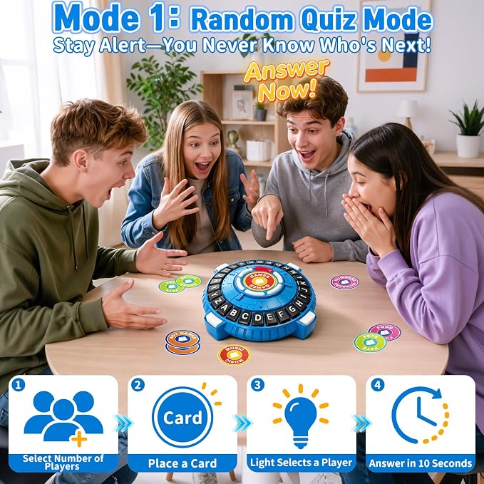 Family Board Game for Kids and Adults, Light-Sensing Word Game with 3 Modes | Fast-Paced 26-Letter Game with Timer for Family Game Nights and Parties, 40 Double-Sided Category Cards, 2–6 Players, Ages 8+