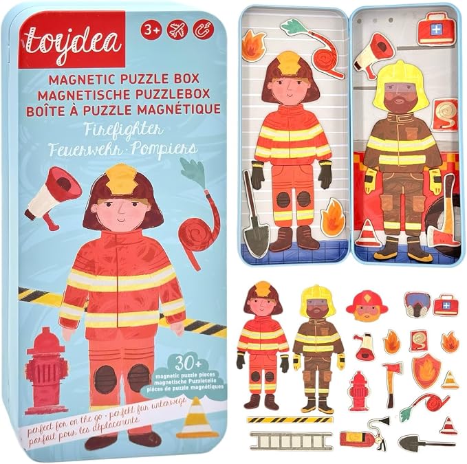 Magnetic Puzzle Box for Kids Ages 3-5 Firefighter Travel Puzzle Game | 30+ Magnetic Pieces, Boost Fine Motor Skills, Quiet Travel Toy, Gift for Girls and Boys