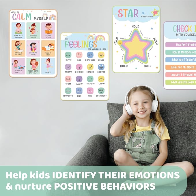 Jackinthebox 12 Calming Corner Posters and charts for Kids Classroom Decor | Trendy Arts Kit, 5th Grade, Middle Teen Girls, Journal Gifts, STEM Learning, Educational Wall Display Set, Ages 10-14, Modern
