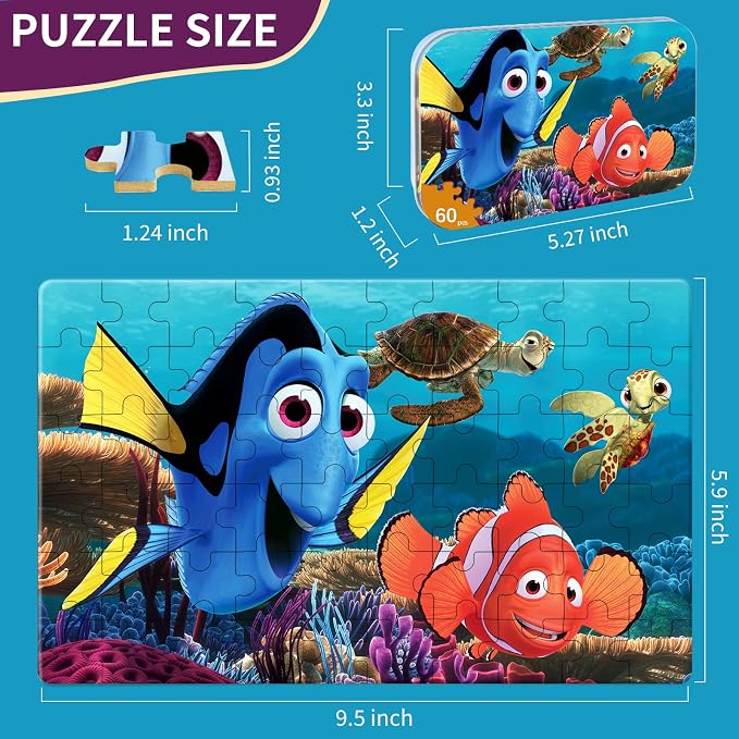 Toddler Puzzles Ages 3-8, 60 Pieces Jigsaw Puzzles in Metal Box, Educational Learning Toys for Boys and Girls, Premium Puzzle Games