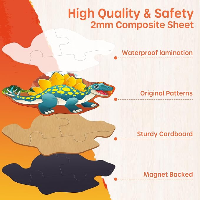 SYNARRY Magnetic Dinosaur Puzzles for Toddlers 3-5, Travel Toys for Kids | with Storage Bag Car Airplane Road Trip Activities Easy to Store Screen-Free Calm-Down Tool Tough Safe Materials Kids Gifts