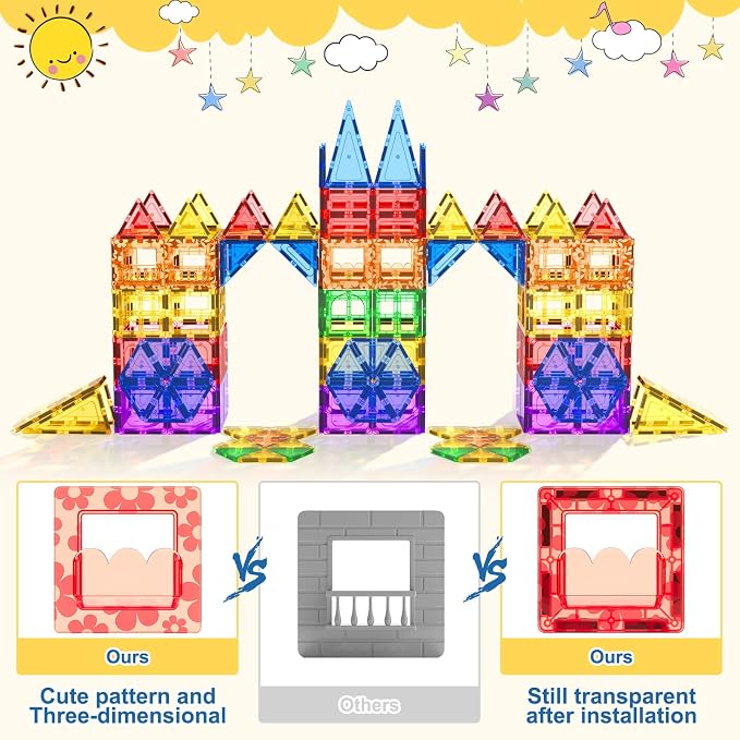 60 PCS Magnetic Building Tiles Kids Toys STEM Magnetic Blocks Sensory Toys | Kids Games Magnetic Tiles Magnet Toys for Boys Girls Aged 3+, Kid Brain Development Preschool Kindergarten Toddler Toy