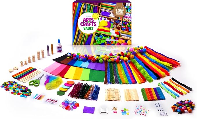 Dan&Darci Arts and Crafts Vault - Craft Supplies Kit in a Box - Birthday Gift for Kids Ages 4 5 6 7 8 9 10 11 & 12 Year Old Girls & Boys - Crafting Set Kits - Gift Ideas for Kid Art Activity Gifts
