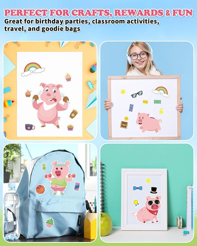 Aowplc 30 Make a Pig Sticker Sheets for Kids | Cute Piggy Mix & Match Crafts, Party Favors & Birthday Decorations
