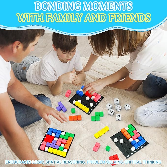 STEM Puzzle Game The Brain Square with 160000+ Solutions Pattern Matching Blocks Brain Teaser Toy Roll Dice & Race Your Opponent to Fill Grid for Kids Birthday (Single Player)