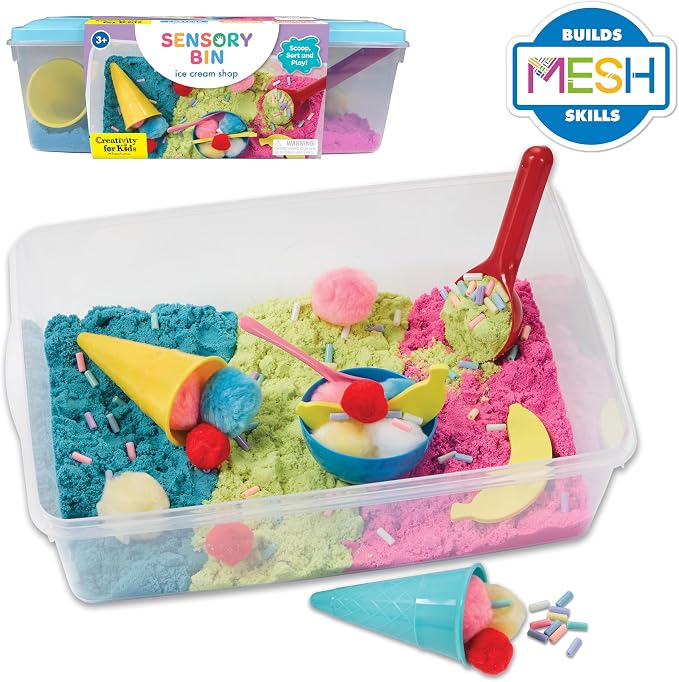 Creativity for Kids Sensory Bin: Ice Cream Shop Playset - Toddler Learning Toys for Kids Ages 3-4+, Pretend Play Ice Cream Set, Kids Gifts for Girls and Boys