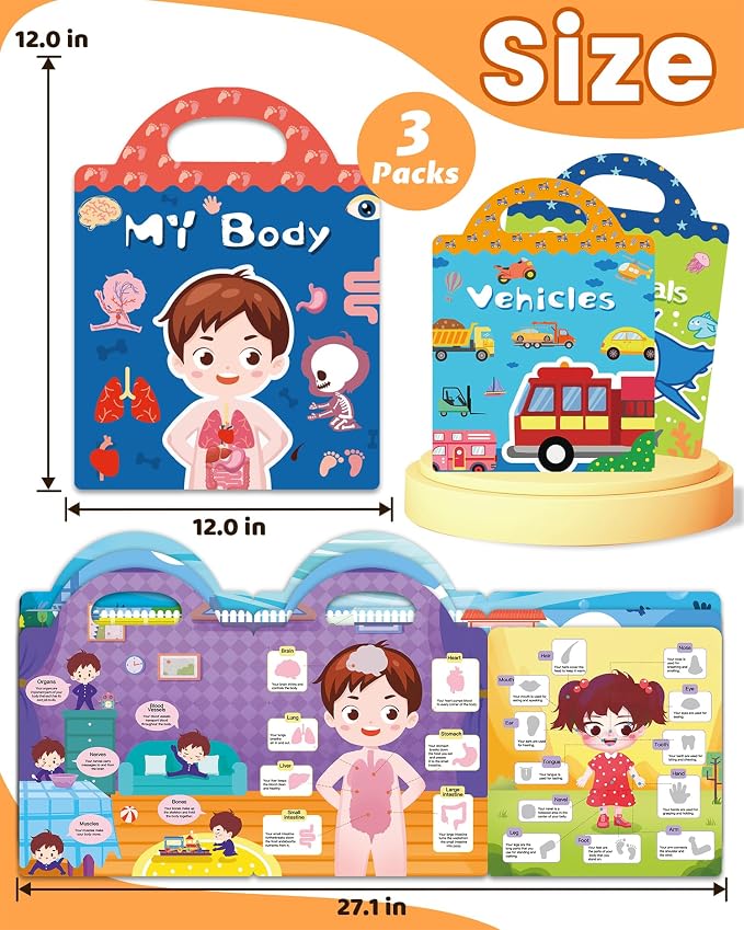 Walenced Reusable Sticker Book for Toddlers, Stickers for Kids, Toddler Toy | Toddler Craft Activities, Toddler Travel Toys, Boy Girl Birthday Gifts, Airplane Travel & Road Trip Essentials Kids