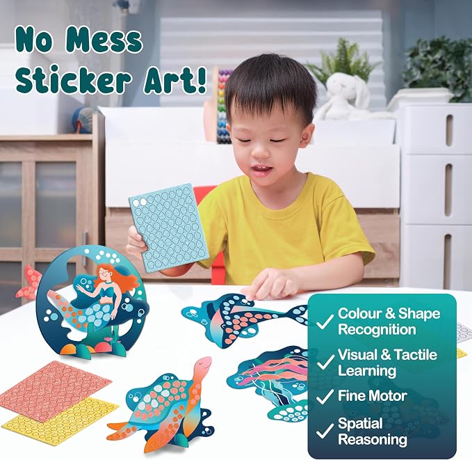 BINCA Foam Sticker Mosaic Art Activity, 750+ 3D Glitter Foam Stickers, 5 Underwater Animals with Display Arch, DIY Mess-Free Activity, Gifts for Boys & Girls Ages 5,6,7,8