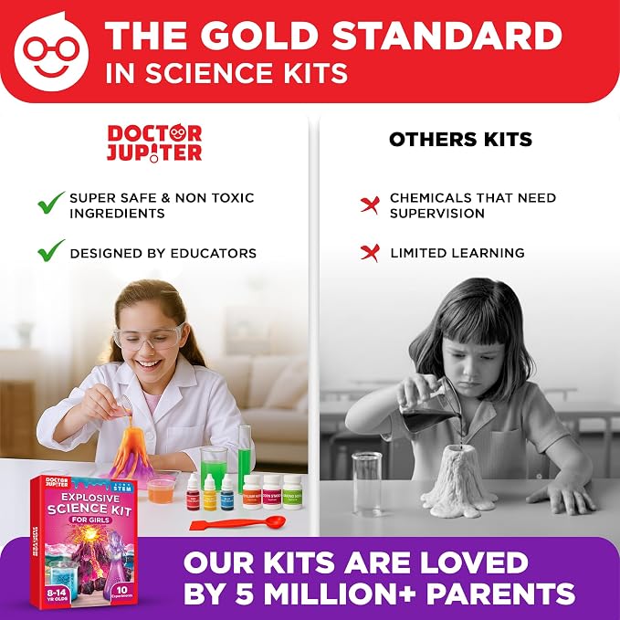 Doctor Jupiter Girls' Explosive Science Experiments Kit for Kids Ages 8+ | Erupting Volcano Science Kits for Kids Ages 8-12, Birthday Gift Ideas Girls 8, 9, 10, 11, 12 Year Olds, STEM Educational Toys