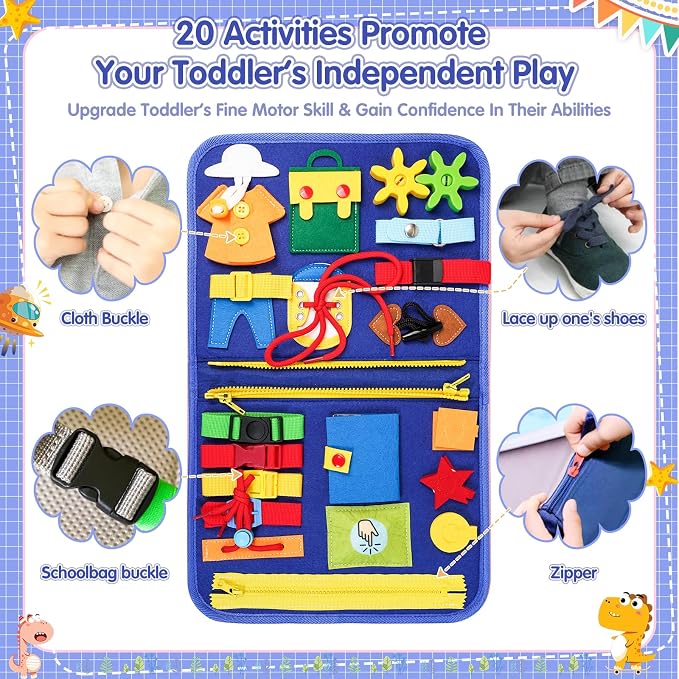 Montessori Busy Board Boy, Toddler Toys for 3-6 Years Old Boy, Toddler Busy Book Educational Learning Sensory Activity Toys for Road Airplane Travel for Kids with Autism