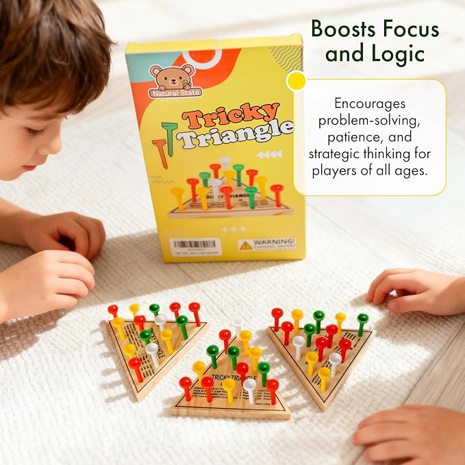 3 Pack - Wooden Triangle Peg Board Game - Retro Mini Travel Game
