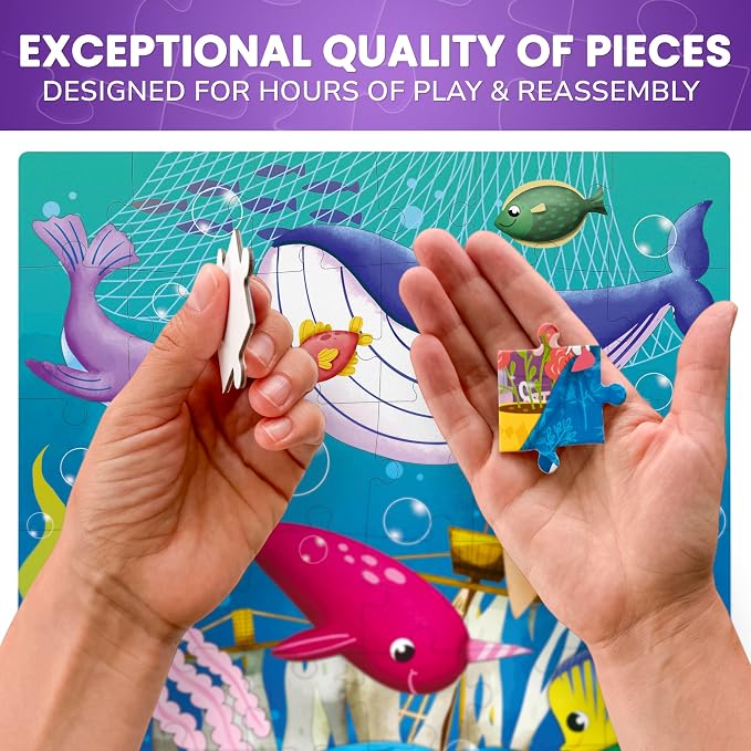 48 Piece Puzzles for Kids Ages 4-6 - 4 Jigsaw Kids Puzzles Ages 3-5 | Learning Insects, African, Amazon, Ocean Animals Puzzle - Jigsaw Game 4-8 Year Old - Educational Toys for Toddlers