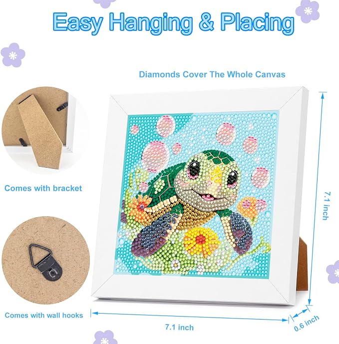 Nardoll Diamond Art Kits for Kids - Arts and Crafts for Kids Ages 4-8-12 - Dimond Art Painting with Wooden Frame - GEM Art for Girls Gifts Boys Adults Beginners Home Wall Decor(7x7inch)
