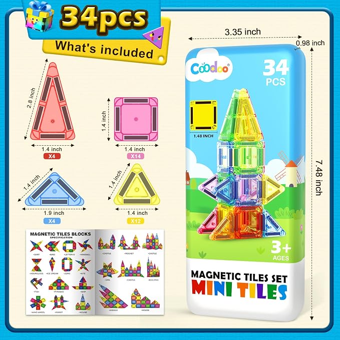 Magnetic Tiles Mini Travel Toddler Toys Magnetic Blocks Building for Kids | Birthday Gift for Boys & Girls 3+ Year Old, Toddler Travel Essential, Preschool Classroom Must Haves, Outdoor Learning Toys
