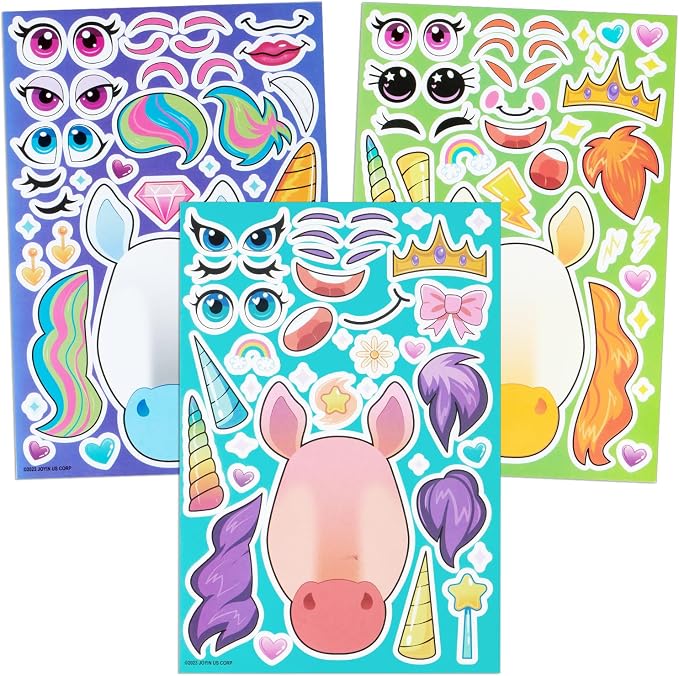 JOYIN 36PCS 9"x6" Make a face Stickers for Kids, Party Favors Kids Crafts, Make Your Own Fantasy Unicorn Stickers, Goodie Bags Stuffers, Classroom Rewards