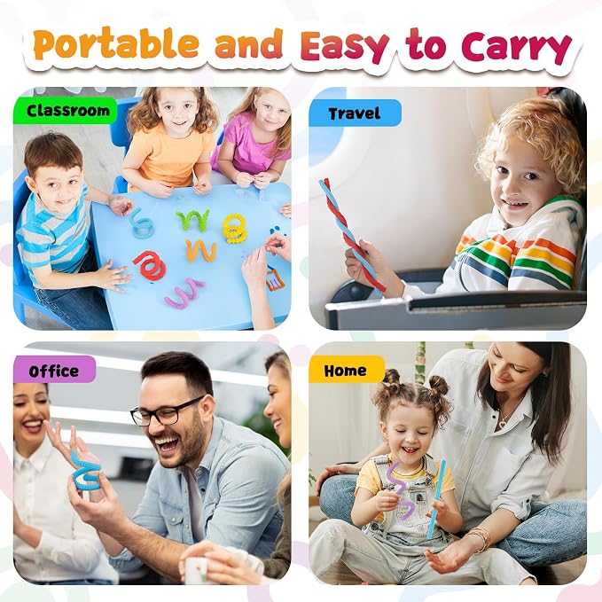 Fidget Toys for Kids 3+, Textured Silicone Sensory Sticks, 6 Pack | Sensory Toys for Anxiety Relief, Autism Toys for Toddlers with Autism, Travel Toys for Kids 3+ & Adults