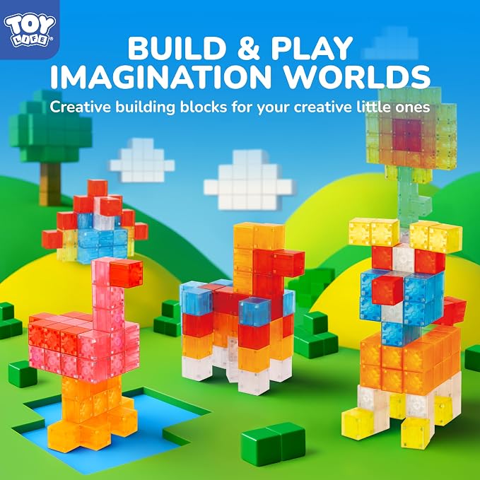 TOY Life Translucent Magnetic Blocks, 36-Piece STEM Set, Ages 3-8 | rainbow-clear cubes, smooth ABS plastic, strong connections, tower and shape play