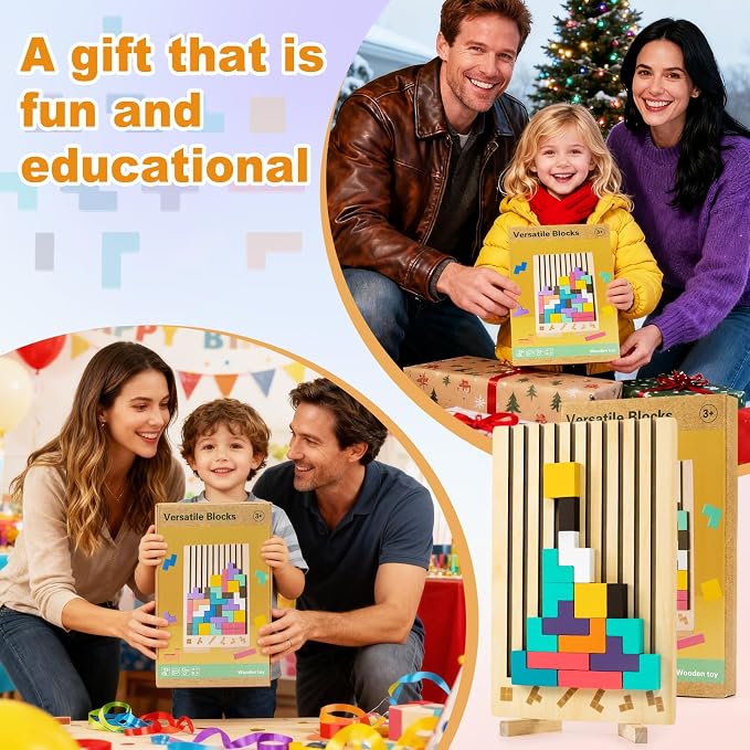 Wooden Montessori Blocks Puzzle for Kids, Brain Teaser Stacking Toy | Russian 3D Colorful STEM Educational Board Game for Toddlers, Ideal Birthday Gift for Boys Girls Ages 3 4 5 6