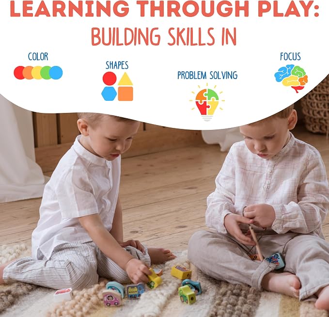 Wooden Flyring Cars Lacing Toy – Montessori Lacing Toy for Kids Ages 3+ – Wooden Lacing Cards with Threading String – Fine Motor Toy – FSC-Certified Wood, Travel Toy for Toddlers