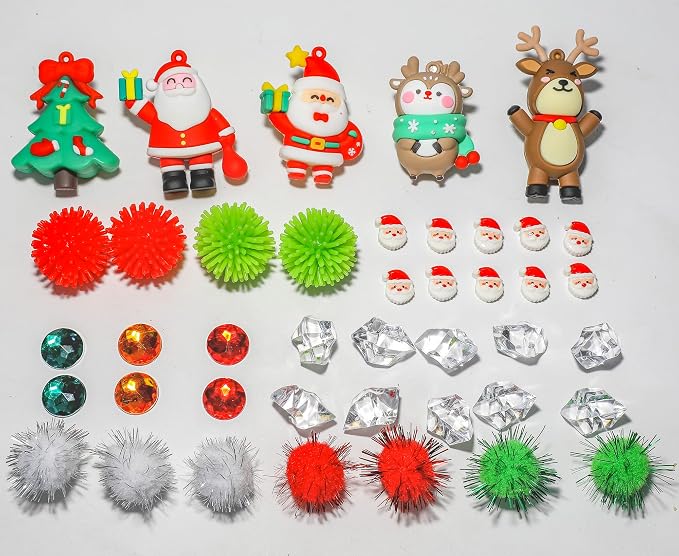 Christmas Sensory Bin Kit for Kids | Christmas Theme Red & Green Rice, Xmas Accessories, Santa Claus & Wooden Tools – Includes Clear Storage Bin