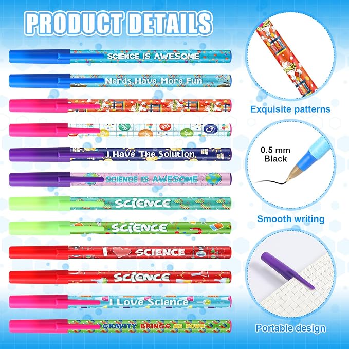 Nezyo 48 Pcs Science Pens Bulk Science Party Favors Black Ink Chemistry Ballpoint Pens 0.5mm Fun Motivational Back to School Gift for Student Class Reward Teacher Supplies Birthday Lab Gift Decoration