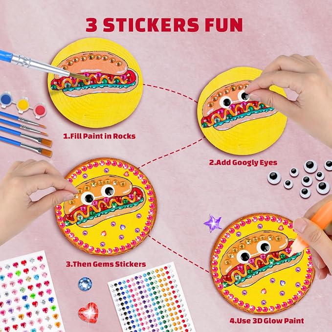 EPUMP Glow in the Dark Wooden Painting Kit for Kids with Magnets, Arts and Crafts Kit Creative Activity Toy, Art Kits Birthday Gift for Boys Girls Ages 6-12, Fun Indoor Outdoor Activities