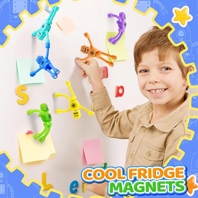 10PC Magnetic Robot Travel Toys for Kids Toddler Boys Sensory Fidget Toy Airplane Road Trip Car Travel Activities Essential Fridge Magnet Fidgets Classroom Must Have Gifts Toy for Boy 3 4 5 6 Year Old