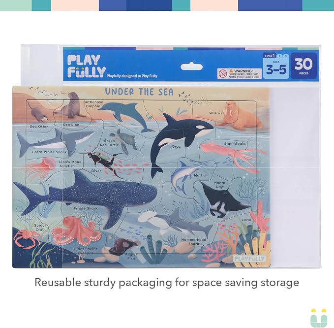 ‘Under the Sea’ 30 Piece Puzzle with Frame for Kids Ages 3-5 | Lost Piece Guarantee | Unique Shapes | Child-Centric Design | Educational Toy for Cognitive Development, STEM, Fine Motor