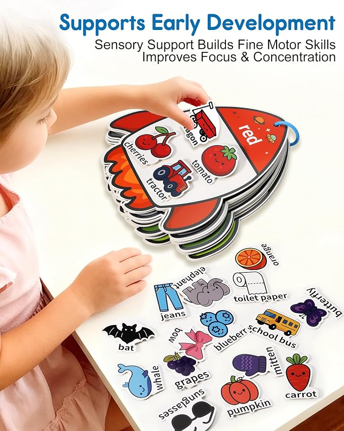 Montessori Busy Book Color Sorting Toys for Kids Ages 3+, Preschool Learning Activities & Educational Toys, Children Quiet Book with Sensory Fine Motor Skills Matching Games for Boys Girls