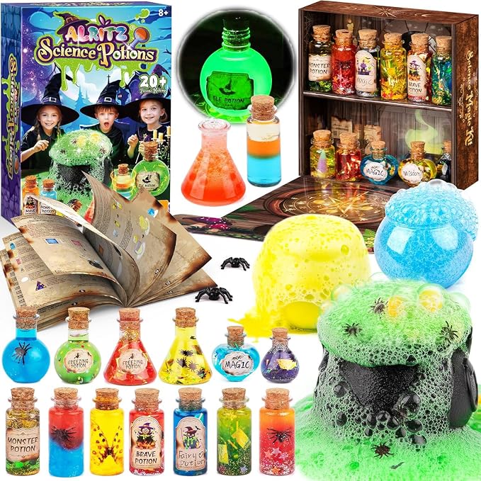 Alritz Science Potion Kits with Cauldron for Kids Ages 8+ | 23 magic mix bottles, witches cauldron, fun science experiment, party activity toy