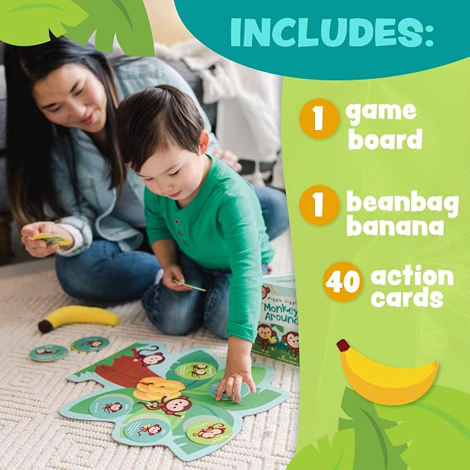 Peaceable Kingdom Monkey Around First Game for Toddlers Interactive play with Parent Ages 2+ | Active first game for toddlers—wiggle, hug and hop through 40 movement cards with a grown-up. Cooperative play, ages 2+