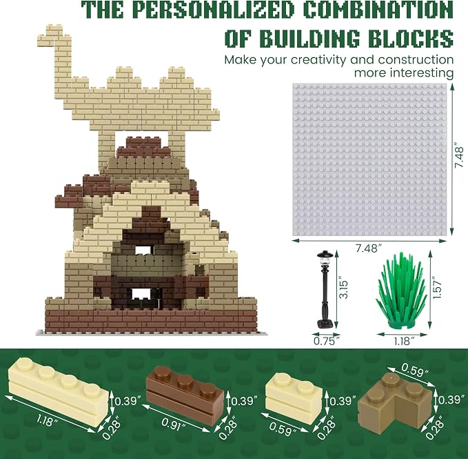 Masonry Profile Building Bricks Set, Building Pieces Includes Medium Building Brick Parts、Base Plate、Tall Streetlamp and Prickly Bushes Compatible with Major Brands Classic