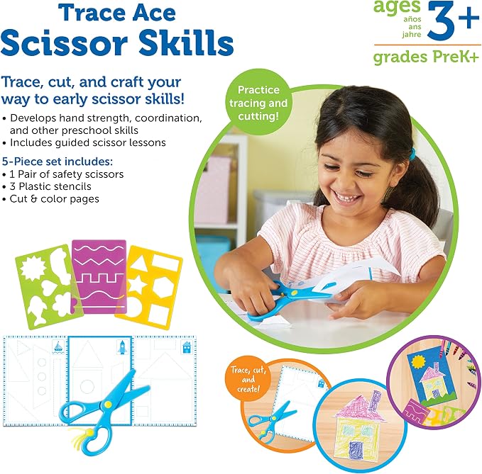 Learning Resources Trace Ace Scissor Skills Set - Develop Scissor Skills, Toddler Scissors, Preschool Learning Activities for Boys and Girls Ages 3+